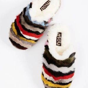 MOU Minky Fur Striped Sheepskin Slippers